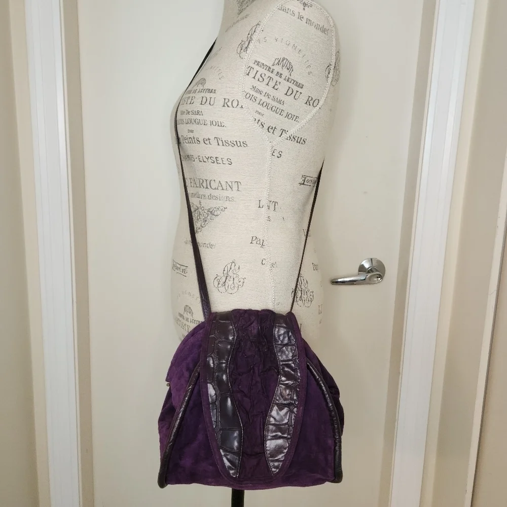 80s Croc Suede Leather Bucket Purse - Picture 1 of 14